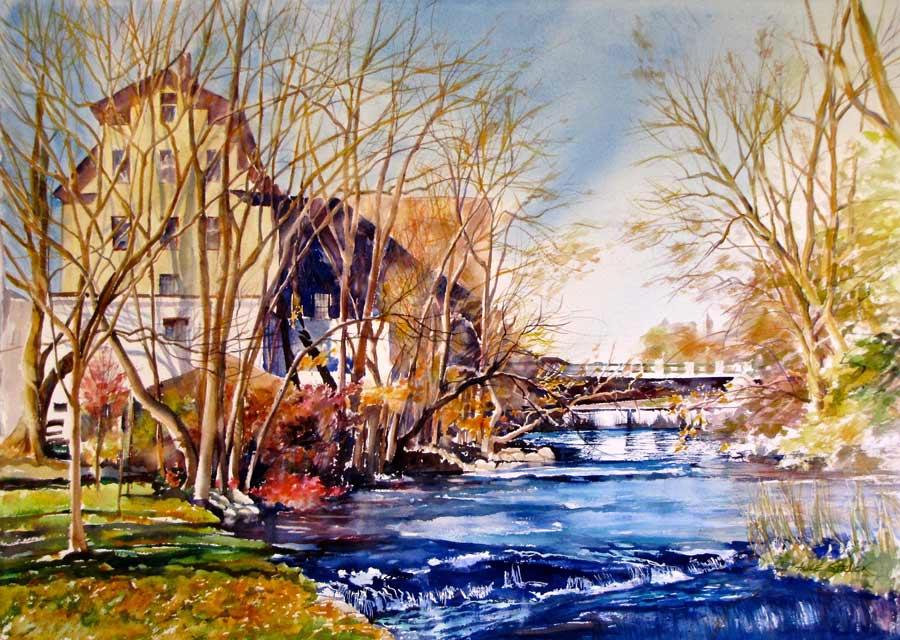 The Landmark Mill, Watercolor, 42x54", by Alice Struck