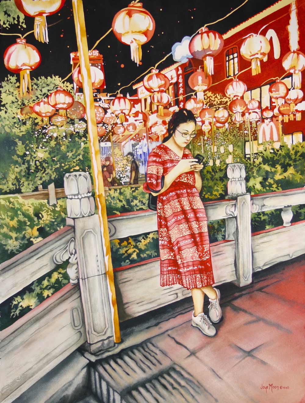China Texting, Watercolor, 22x30", by Joye Moon