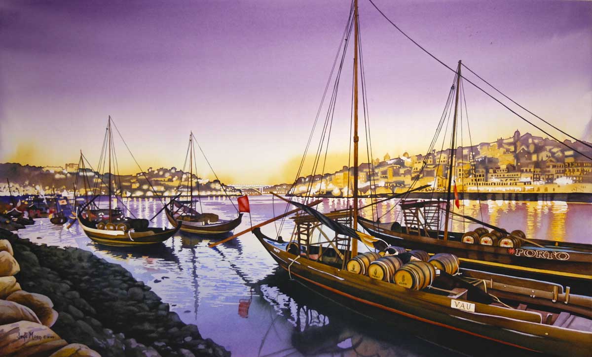 Twilight at Oporto, Watercolor, 22x30", by Joye Moon