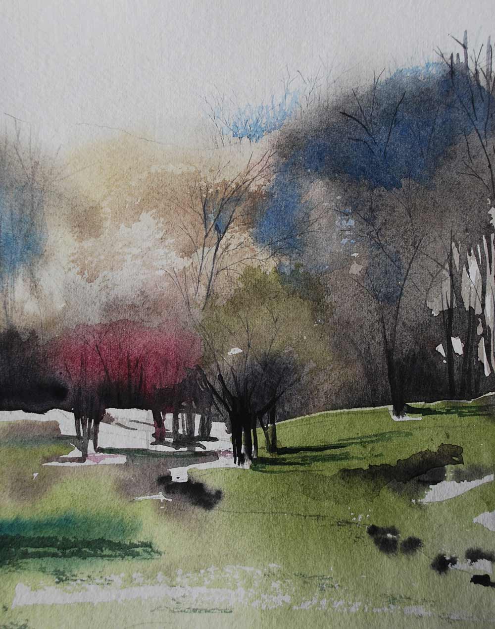 First Day of Spring, Watercolor, 13x12", by Judith Gahn Murphy