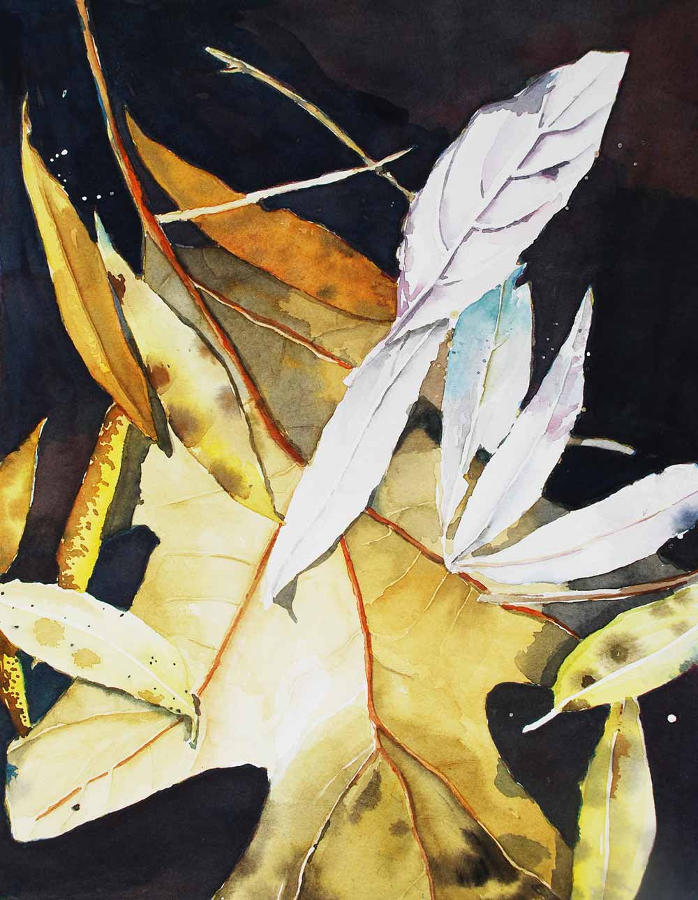 Fallen Leaves, Watercolor, 16x14", by Judith Gahn Murphy