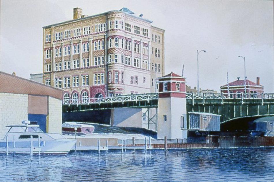 Shops on State Street, Watercolor, by Donald E. Vander Leest