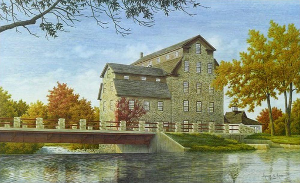 Fall Morning in Cedarburg Mill, Watercolor, by Harold E. Hansen