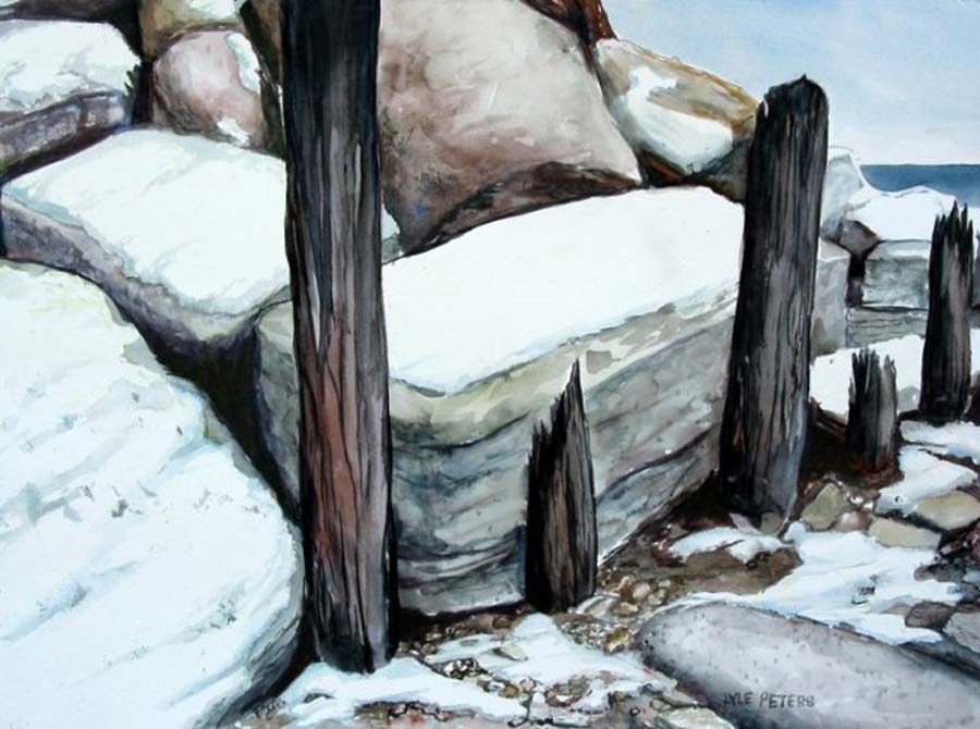 Breakwater Winter, Watercolor, by Lyle Peters