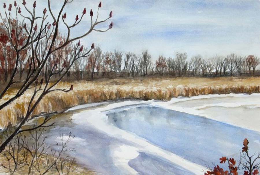 Ice on the Pond, Watercolor, by Lyle Peters