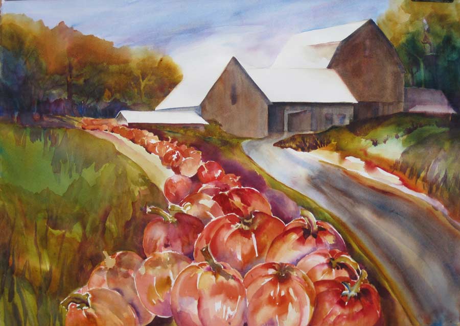 Pumpkins, Watercolor, 22x30", by Phyllis K. Hoopman