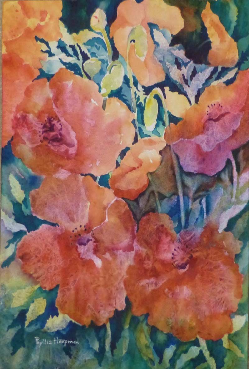 Red Poppies, Watercolor, 15x22", by Phyllis K. Hoopman