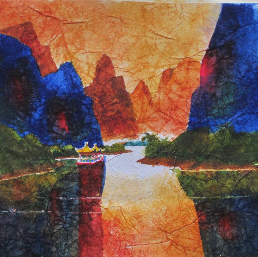 Guilin, Watercolor on Masa Paper, 10x10", by Robert C. Hoopman