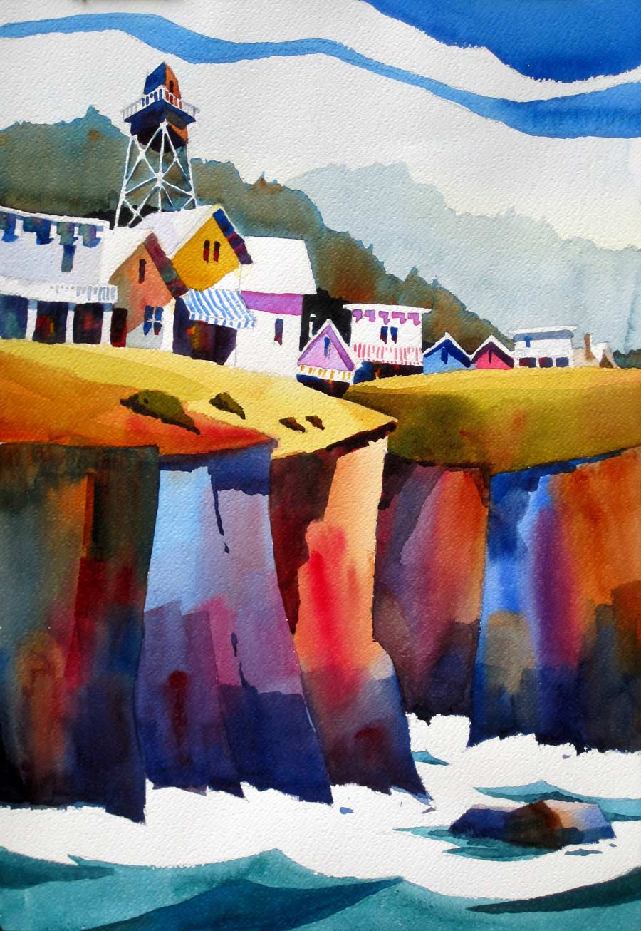 Mendocino, Watercolor, 15x22", by Robert C. Hoopman